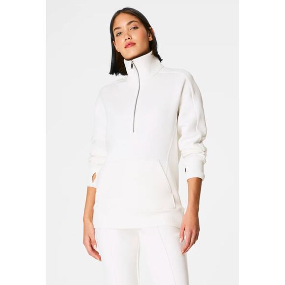 SPANX AirEssentials Luxe Half Zip Top Tunic Sweatshirt Pullover Powder White NWT - Picture 4 of 7